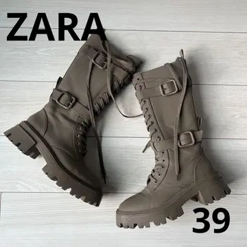 ZARA 카키 통굽 롱 부츠 39