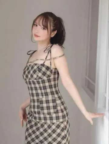 ANDMARY Cecily 체크 롱 드레스