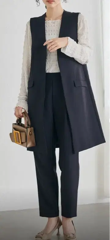 블랙 롱 베스트 팬츠 2세트 L 사이즈