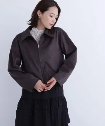 NATURAL BEAUTY BASIC 스탠칼라 페이크 스웨이드 블루종