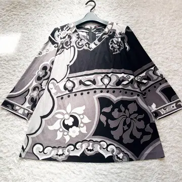 레오나르 튜닉 블라우스 칸칸 올 패턴 빅 사이즈 XL 클래식