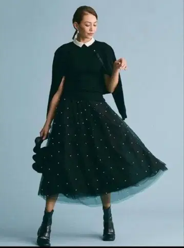 CELFORD 전개 튤 플레어 스커트 36