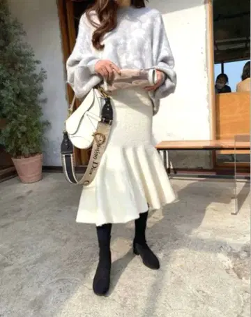 플라워 니트 화이트 머메이드 스커트 SET