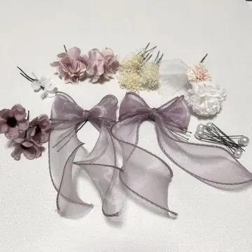 헤어 세팅 잡화 꽃 퍼플 결혼식 졸업식 시치고산