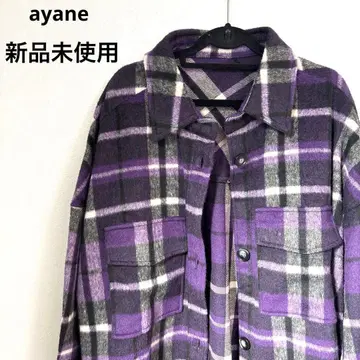 미사용 새상품 ayane 체크 무늬 샤기 롱 셔츠 코트 울 혼방