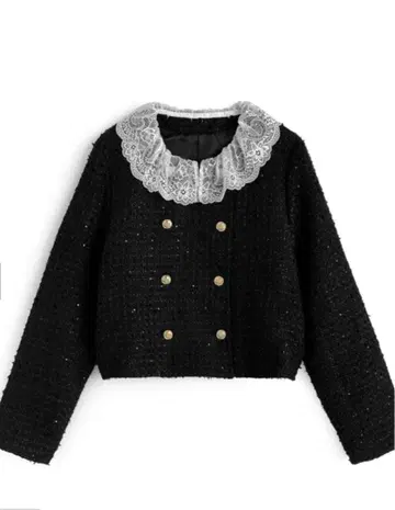 블랙 더블 버튼 트위드 자켓