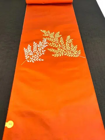 미사용 새상품 옷감 나고야 오비 순수 실크 미재단 (금은의 리프)