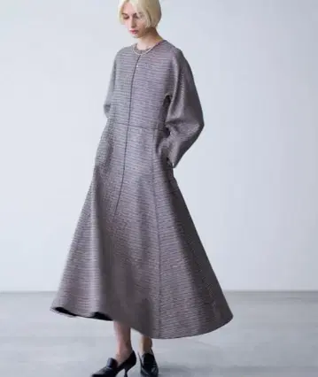 에브레 스테파니아 울 체크 플레어 원피스 36 브라운