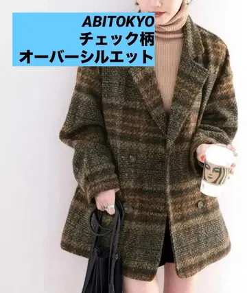 [ 미사용 ] ABITOKYO 체크 무늬 자켓 코트 오버 실루엣