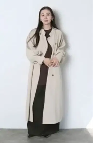 meri 베이지 트렌치코트 허리 리본 포함