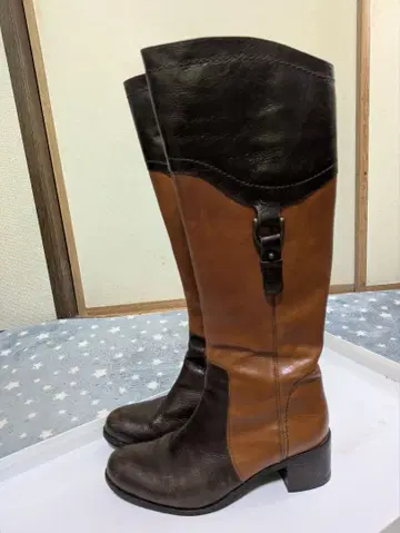 브라운 카멜 가죽 롱 부츠