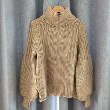 베이지 지퍼 니트 가디건