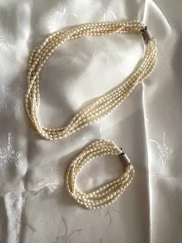 담수 진주 목걸이와 팔찌 세트