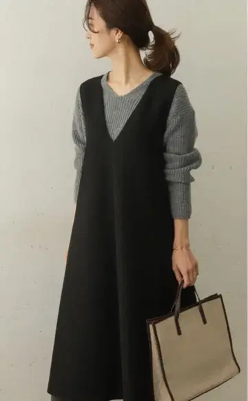 URBAN RESEARCH DOORS A라인 오버롤 스커트 블랙