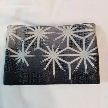 모시 잎 무늬 반폭 오비 블랙과 은색