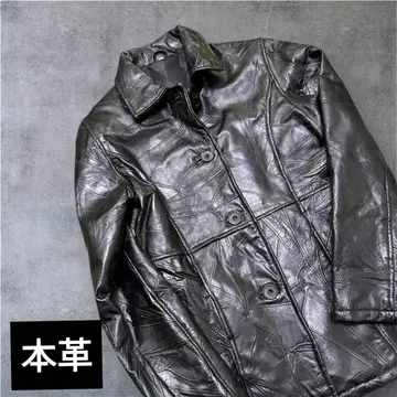 80s 빈티지 크러스트 올 가죽 코트 블랙 천연 가죽 양가죽