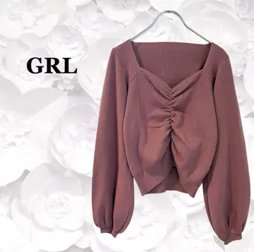 그레일 [ GRL ] 니트 티셔츠 스웨터 [ M ] 핑크 개더 V넥