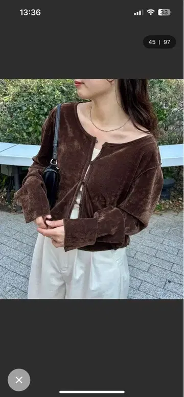 브라운 벨벳 긴팔 가디건