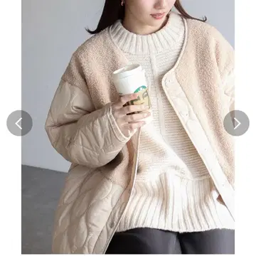 택 포함 새상품 경량 보아 x 퀼팅 절개 자켓 롱 코트/라이트 베이지