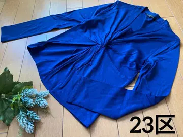 23구 가슴 레이스&드레이프 티셔츠 군청 네이비 상의 울 100%