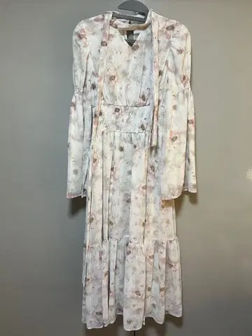 레이디 롱 원피스 핑크 수채화