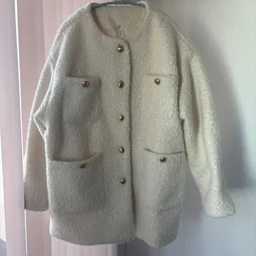 coca 푸들 금장 버튼 노카라 코트 L 사이즈