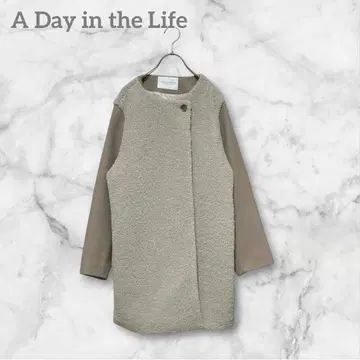 유나이티드 애로우즈 보아 멜톤 코트 노카라 미들 캐주얼