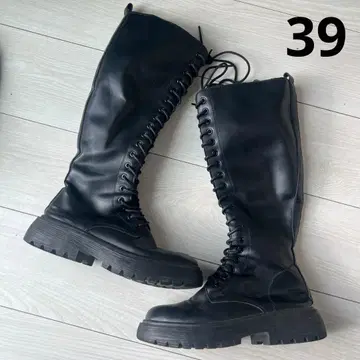 블랙 레이스업 롱 부츠 39