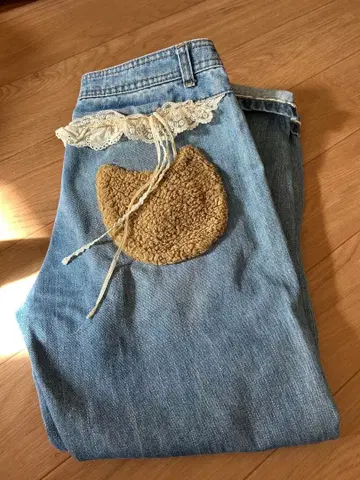 프랑슈리페 뒤 고양이 보송보송 레이스 데님 팬츠 S 사이즈