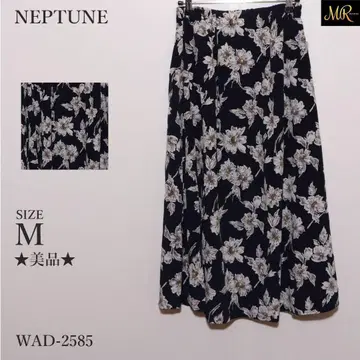 새상품급 NEPTUNE 스커트 롱 플레어 꽃무늬 안감 부착 허리밴딩
