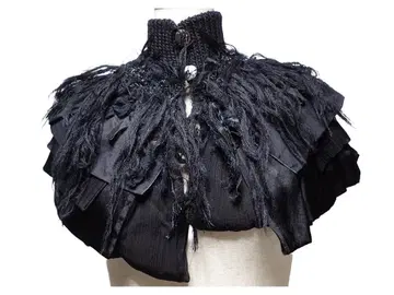 UNA ARTESANA ALMA 사토 섬유 케이프 코트 프릴 레이스 블랙