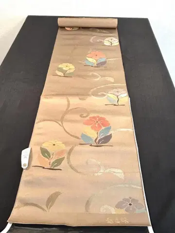 미사용 새상품 옷감 나고야 오비 순수 실크 미재단 (꽃무늬)