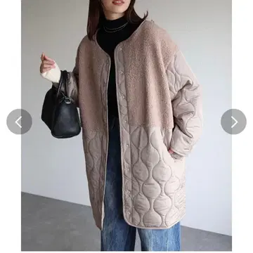 택 포함 새상품 경량 보아 x 퀼팅 절개 자켓 롱 코트/모카