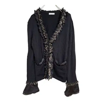 오스틴 리드 프릴 비즈 장식 가디건 블랙 골드 라메