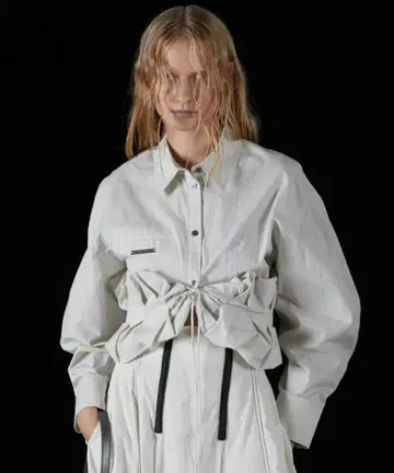 prank project 체크 무늬 크롭 셔츠 허리 리본 포함