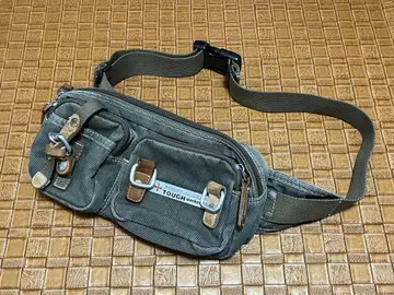 00s 타프 가죽 부분 사용 힙색 / 카키 천연 가죽 TOUGH y2k