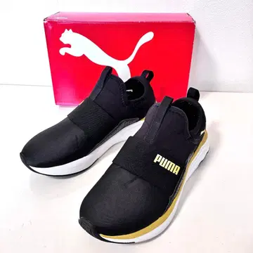[ 새상품급 ] PUMA SOFTRIDE 블랙/골드 슬립온 25cm