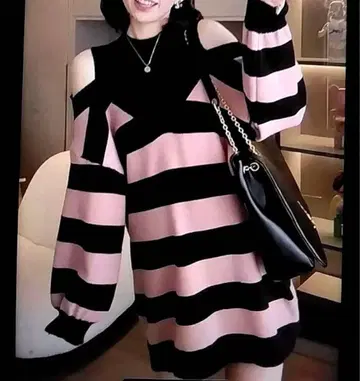 귀여운 보더 니트 웨어 (핑크)