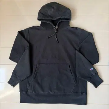 Champion 리버스 위브 블랙 후드 부착 후드티