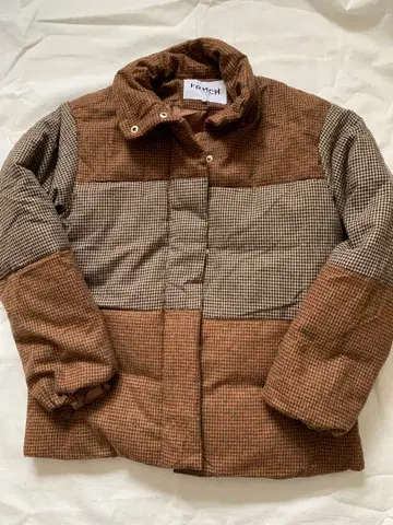 FRNCH 브라운 체크 다운 자켓