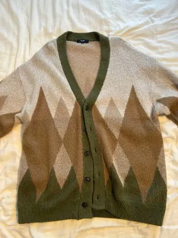 BEAMS HEART 모헤어 터치 아가일 빅 가디건