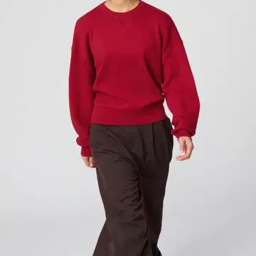 유니클로 스무스 코튼 크루넥 스웨터 레드