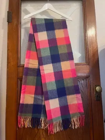 멀티 컬러 체크 울 스톨 미사용품