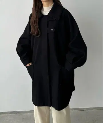 callautia 스탠 칼라 오버 미들 코트 블랙