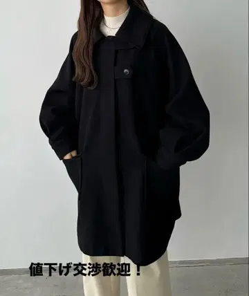 callautia 스탠 칼라 오버 미들 코트 블랙