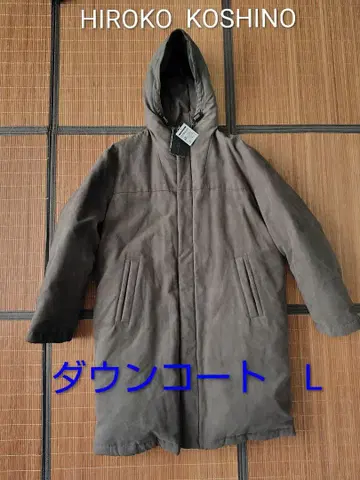 [ 미사용 ] 다운 코트 후드 부착 스웨이드조 카키색 코시노 히로코