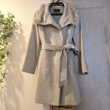 LE SOUK 여성용 그레이 퍼 후드 롱 코트