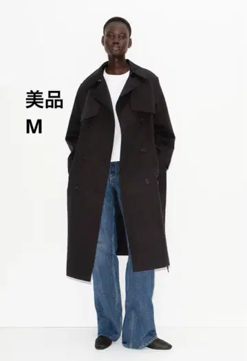 H&M 더블 브레스트 트윌 트렌치코트 블랙 M