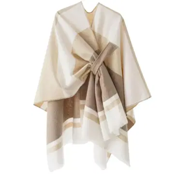 스트라이프 패턴 판초 베이지 계열