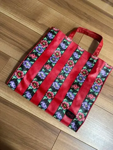 새상품 페이러 꽃무늬 토트백 빨검 스트라이프